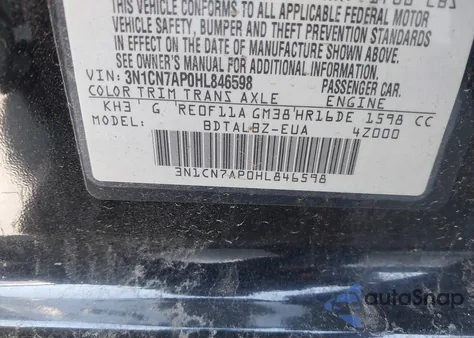 2017 Nissan Versa 1.6 Sv from USA, damaged, VIN 3N1CN7AP0HL846598